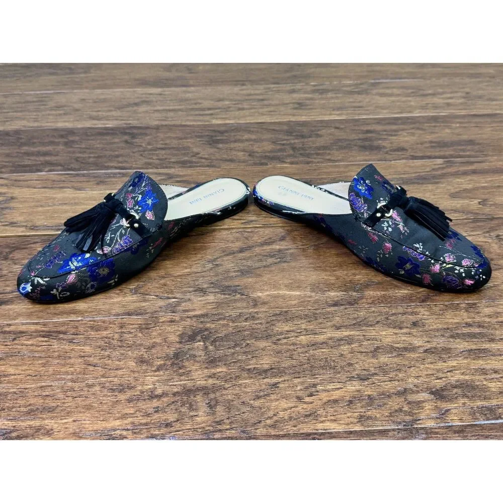 GIANNI BINI Brewsten Floral Brocade Fabric Tassel Mule Loafer, Black, Sz 10M
